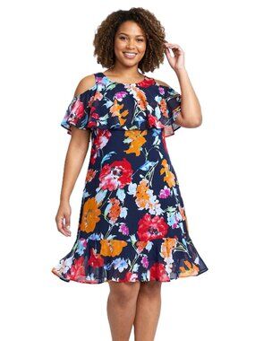 SIGNATURE COLLECTION Cut-Away Shoulder Dress. Plus Size 1X (18/20W)